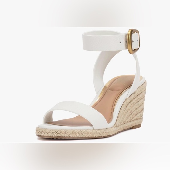 Vince Camuto Shoes - Vince Camuto White Wedge Sandals with Gold Buckle